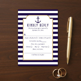 Cartão RSVP Confirmação de Casamento Marinha Naval e Âncora co