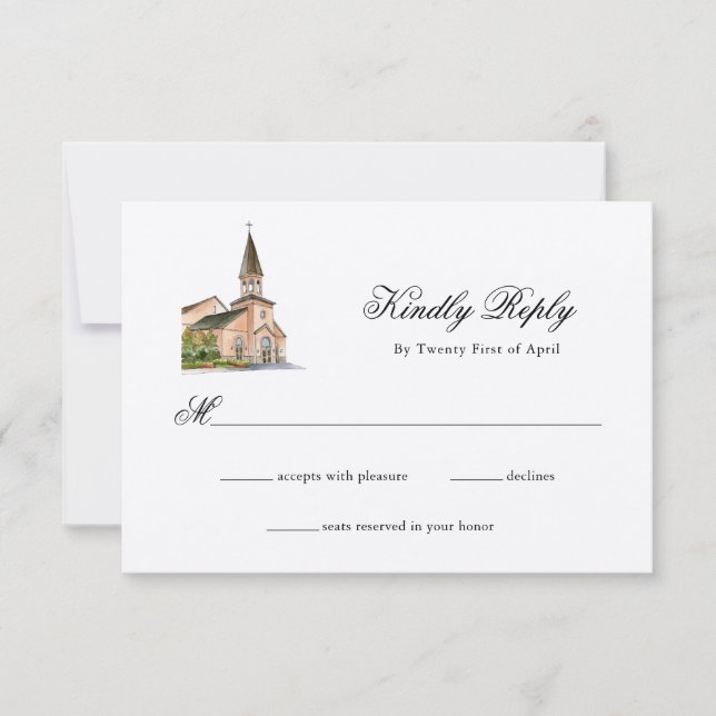 Cartão RSVP Confirmação de casamento na Igreja em aquarela (Frente)