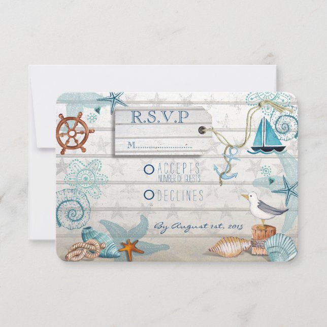 Cartão RSVP Confirmação de Casamento na Praia Náutica (Frente)