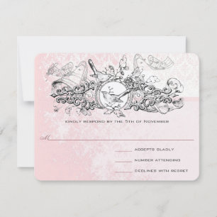 Cartão RSVP Confirmação de Casamento Pergaminho Musical Rosa P