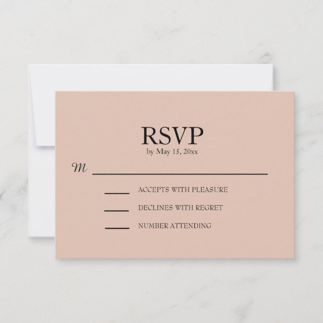 Cartão RSVP Confirmação de casamento Rosa Bege (Frente)
