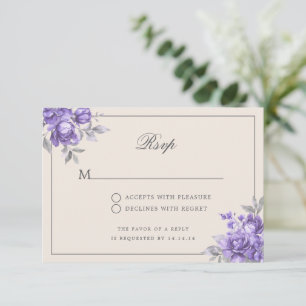 Cartão RSVP Confirmação de Casamento Roxo Floral Rústico Natur