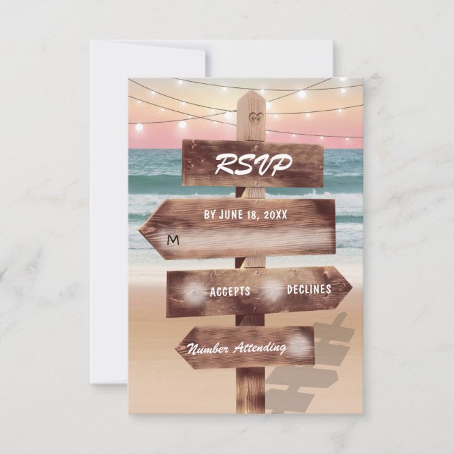 Cartão RSVP Confirmação de Casamento Tropical na Praia do Pôr  (Frente)