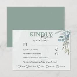 Cartão RSVP Confirmação de Casamento Verde Eucalipto Poeira Az