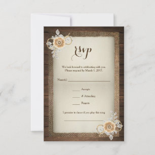 Cartão RSVP Confirmação de Presença Casamento de Madeira Rústi