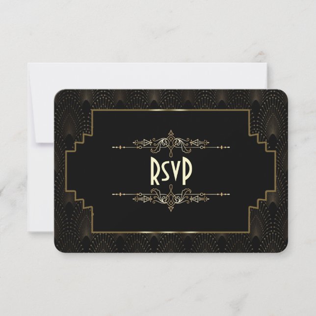 Cartão RSVP Confirmação de Presença Casamento Estilo Gatsby Ar (Frente)