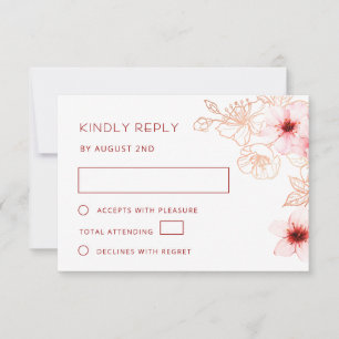 Cartão RSVP Confirmação de Presença Casamento Rosa Dourado Flo