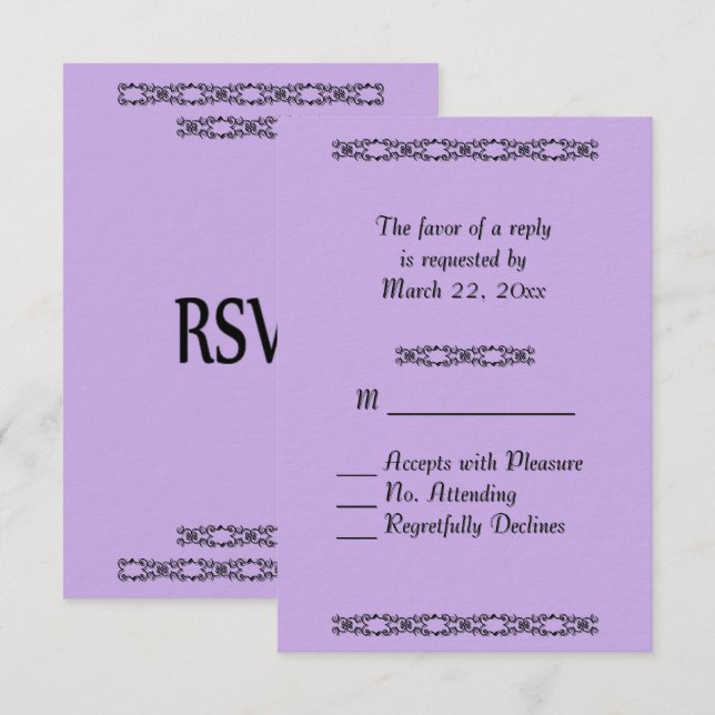 Cartão RSVP Confirmação de Presença Casamento Violeta (Frente/Verso)