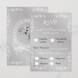 Cartão RSVP Confirmação de Presença com Borda Ornamental Prata