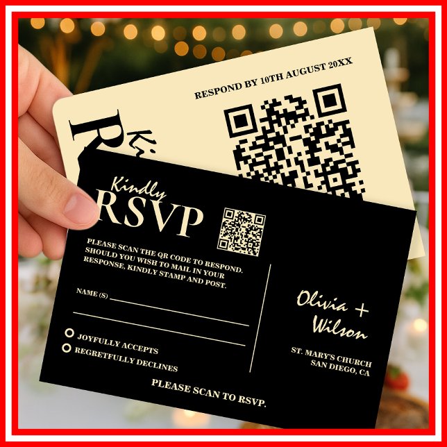 Cartão RSVP Confirmação de Presença com QR Code para Casamento (Criador carregado)