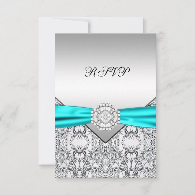 Cartão RSVP Confirmação de presença de casamento em prata e az (Frente)