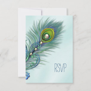 Cartão RSVP Confirmação de presença de pavão roxo e azul-teal