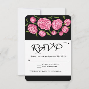 Cartão RSVP Confirmação de Presença Floral Rosa e Preto Flor d