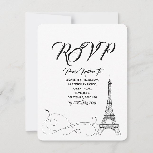 Cartão RSVP Confirmação de Presença no Casamento Parisiense Do (Frente)
