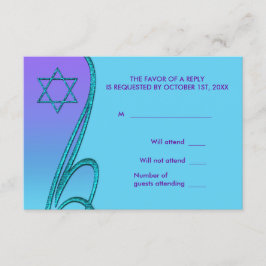 Cartão RSVP Confirmação de presença para Bat Mitzvah Roxo e Az