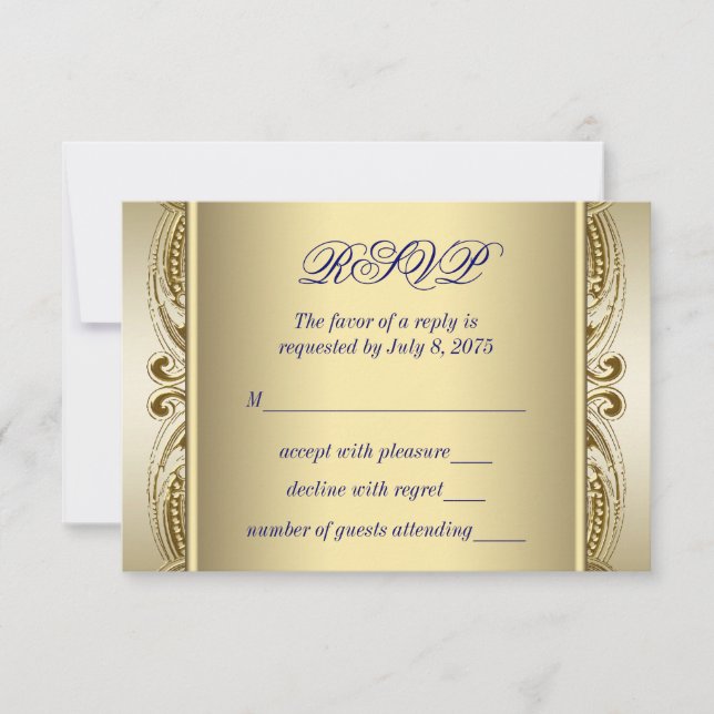 Cartão RSVP Confirmação de Presença para Casamento Azul Real e (Frente)