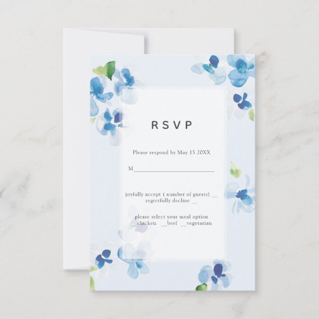 Cartão RSVP Confirmação de Presença para Casamento Blue and De (Frente)