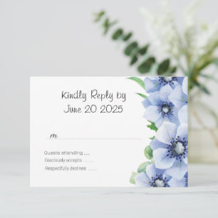 Cartão RSVP Confirmação de Presença para Casamento Blue Anemon