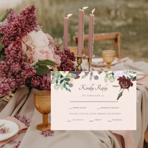 Cartão RSVP Confirmação de Presença para Casamento Burgundy &