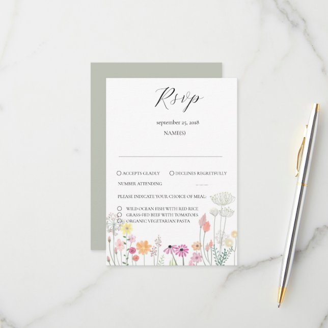 Cartão RSVP Confirmação de Presença para Casamento com Flores  (Frente/Verso In Situ)