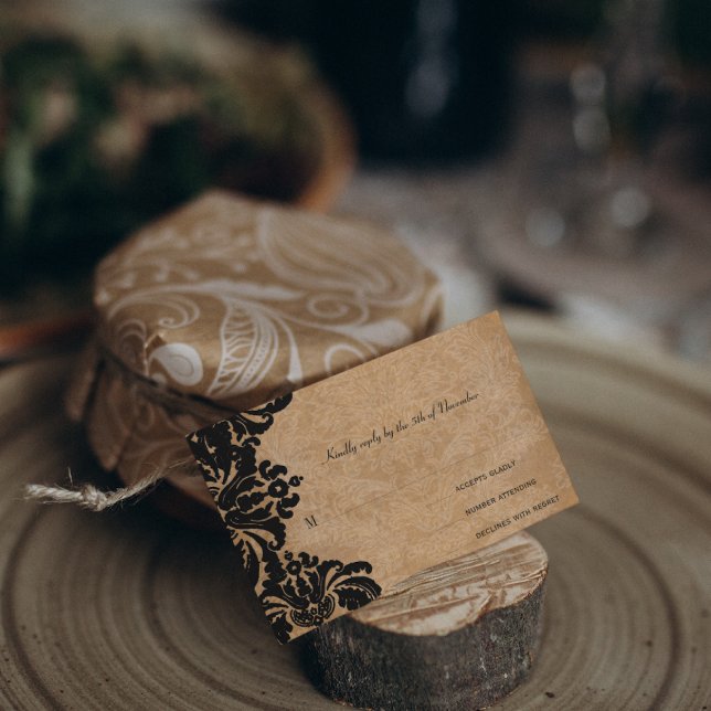 Cartão RSVP Confirmação de Presença para Casamento Damasco Pre (Criador carregado)