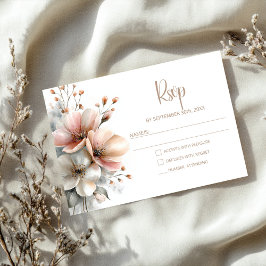 Cartão RSVP Confirmação de Presença para Casamento Floral Rosa