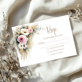 Cartão RSVP Confirmação de Presença para Casamento Floral Rosa