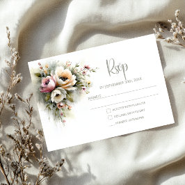 Cartão RSVP Confirmação de Presença para Casamento Floral Rosa
