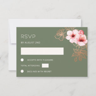 Cartão RSVP Confirmação de Presença para Casamento Rosa Dourad