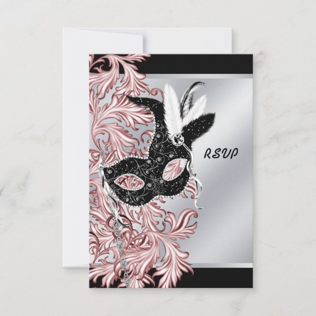 Cartão RSVP Confirmação de presença para festa de máscaras ros (Frente)