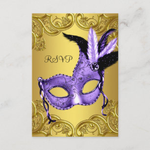 Cartão RSVP Confirmação de presença para Festa de Máscaras Rox