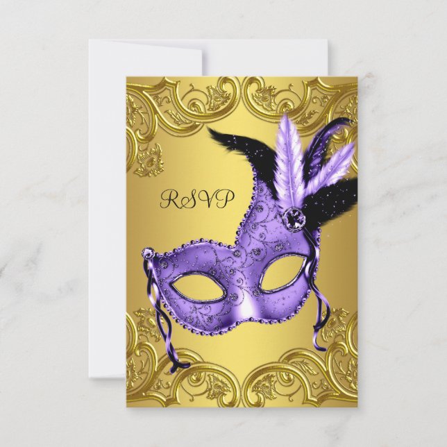 Cartão RSVP Confirmação de presença para Festa de Máscaras Rox (Frente)