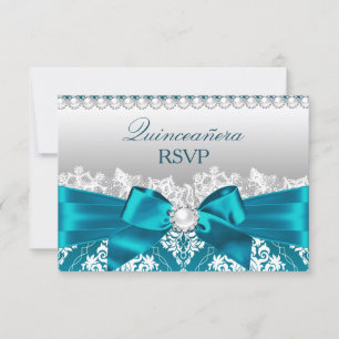Cartão RSVP Confirmação de Presença para Quinceanera em Cetim 