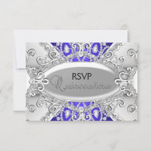 Cartão RSVP Confirmação de Presença Quinceanera em Damask Diam