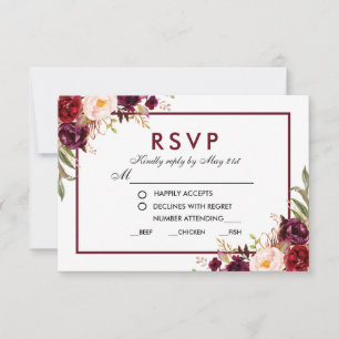 Cartão RSVP Confirmação de Refeição de Casamento Floral Borgon
