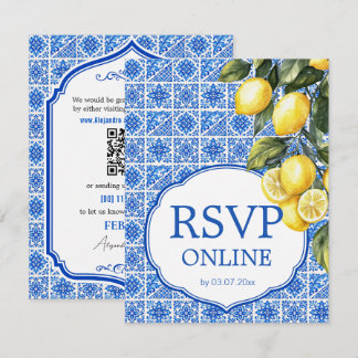 Cartão RSVP 🌈 Confirme Online + QR Azul & Limone Romance