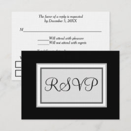 Cartão RSVP Confirme presença Casamento Preto Branco Cinza Pra