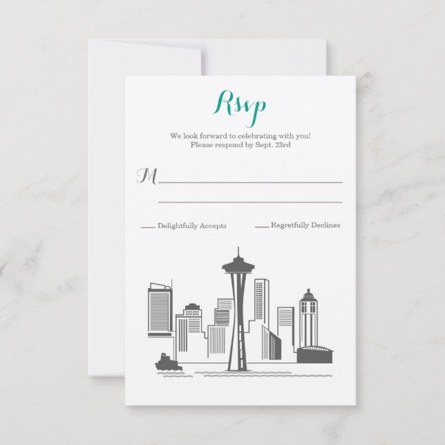 Cartão RSVP Confirme presença Casamento Silhueta de Seattle (Frente)