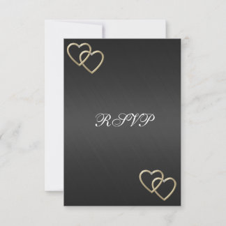 Cartão RSVP Confirme Presença Noivado Casamento Corações Preto