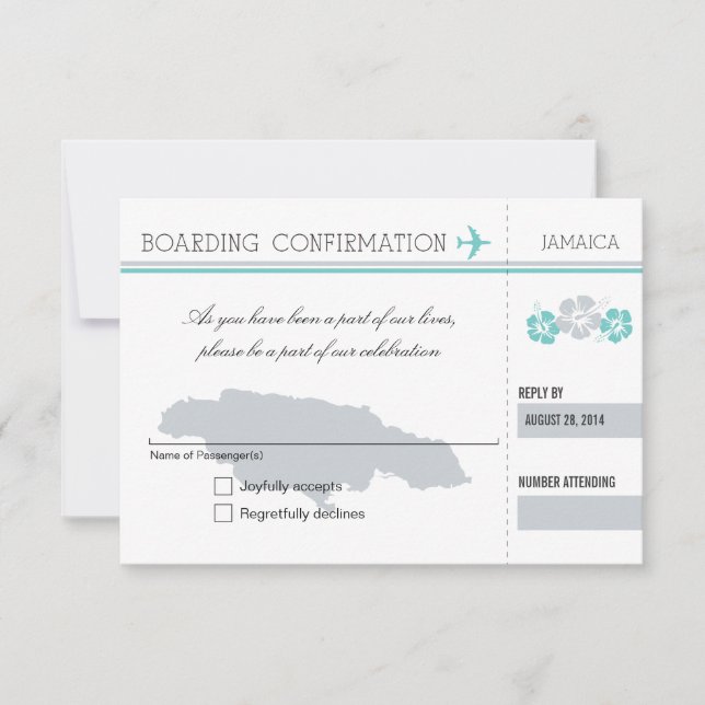 Cartão RSVP Confirme presença Passagem para JAMAICA (Frente)