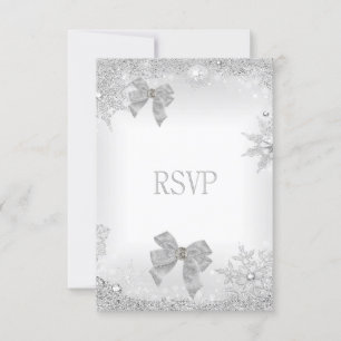 Cartão RSVP Conjunto Elegante de Casamento Brilhante Prata Bra
