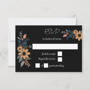 Cartão RSVP Contraste de Sunflower casamento preto