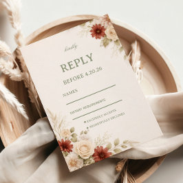 Cartão RSVP Convidado Floral Neutro Elegante
