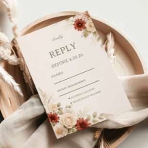 Cartão RSVP Convidado Floral Neutro Elegante