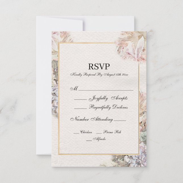 Cartão RSVP Convocação de Casamento Floral de Água Delicada RS (Frente)