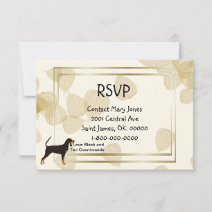 Cartão RSVP Coonhound Negro e Tan nas Folhas de Tan