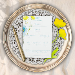 Cartão RSVP Cópulas Amarelas Rústicas Simples Azuis Aquarela