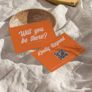 Cartão RSVP Cor Código QR de Casamento Divertido Retro Colorid
