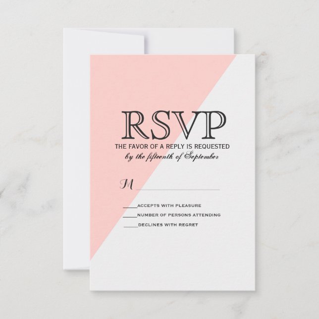 Cartão RSVP Cor-de-rosa claro e Cinza dois tons (Frente)