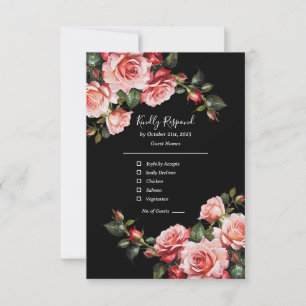 Cartão RSVP Cor-de-rosa escuro e casamento floral do rosa verm